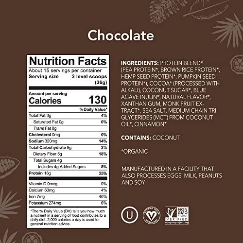 ALOHA Organic Plant Based Protein Powder, Stevia Free, Chocolate, 19.6 oz, 15 Servings ALOHAUS supplements
