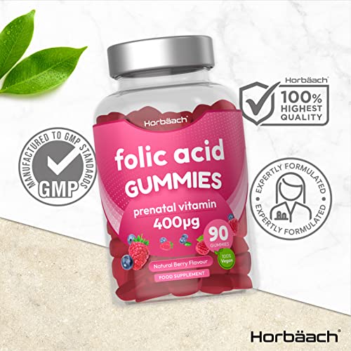 Folic Acid Gummies 400 mcg | 90 Count | Natural Berry Flavour | High Strength Prenatal HorbäachUS supplements