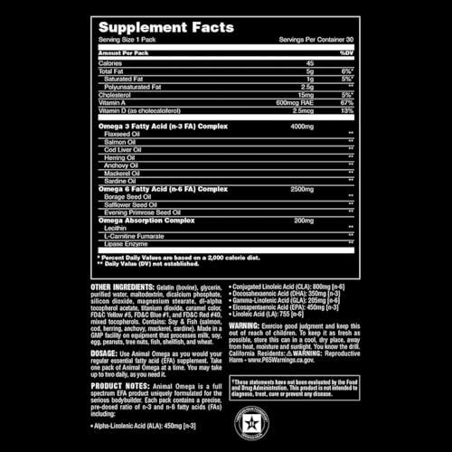 Animal Omega – Omega 3 & 6 Supplement – Fish Oil, Flaxseed Oil, Salmon Oil, Cod Liver AnimalUS supplements
