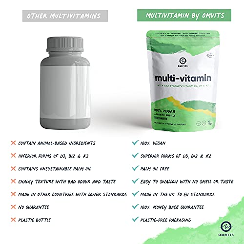 Vegan Multivitamins & Minerals - With High Strength Vitamin B12, D3, K2 & Iron OmvitsUS supplements