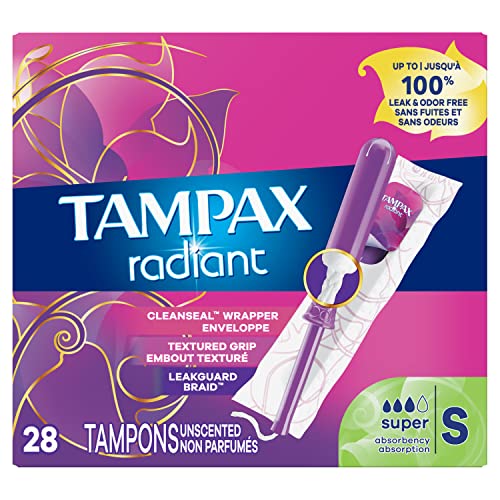 Tampax Radiant Tampons, Super Absorbency, With Leakguard Braid, Unscented, 28 Count TampaxAu supplements