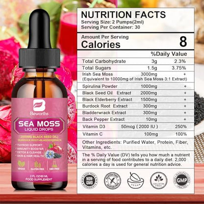 3000mg Sea Moss Liquid Drops - Organic Black Seed Oil & Irish Sea Moss B BEWORTHSUS supplements