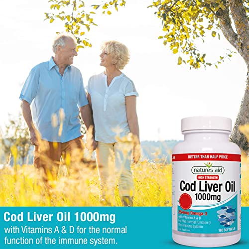 Natures Aid Cod Liver Oil, 1000 mg, 180 Softgel Capsules (High Strength, 254 mg Omega natures aidUS supplements