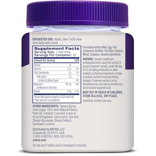 Natrol Magnesium Glycinate Supplements 100mg, Cherry Lemon Soft Chews for Healthy Sleep and Body, Magnesium Glycinate 100mg, Up to a 30 Day Supply NatrolAu supplements