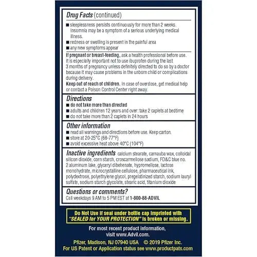 Advil PM Pain Reliever and Nighttime Sleep Aid, Ibuprofen for Pain Relief and Diphenhydramine Citrate for a Sleep Aid - 120 Coated Caplets and Pain Reliever and Fever Reducer, 10 Count Tablets AdvilAu supplements