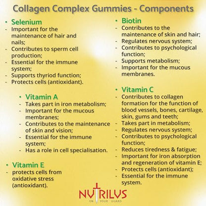 Collagen Complex 90 Natural Pineapple Gummies 500mg - Large Pack - with Biotin & Selenium NutrilusUS supplements