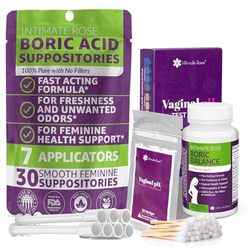 Intimate Rose Boric Acid Suppositories and pH Test Strips for Women (50 Strips) Bundle. Intimate RoseAu supplements