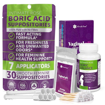 Intimate Rose Boric Acid Suppositories and pH Test Strips for Women (50 Strips) Bundle. Intimate RoseAu supplements