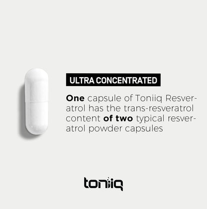 Toniiq Ultra High Purity Resveratrol Capsules - 98% Trans-Resveratrol - Highly Purified and Bioavailable - 180 Caps Reservatrol Supplement ToniiqUS supplements