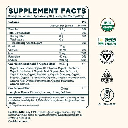 Ora Organic Vegan Protein Powder - 23g Plant Based Protein Powder for Women and Men Ora OrganicUS supplements