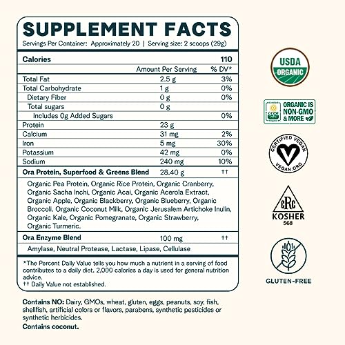 Ora Organic Vegan Protein Powder - 23g Plant Based Protein Powder for Women and Men Ora OrganicUS supplements