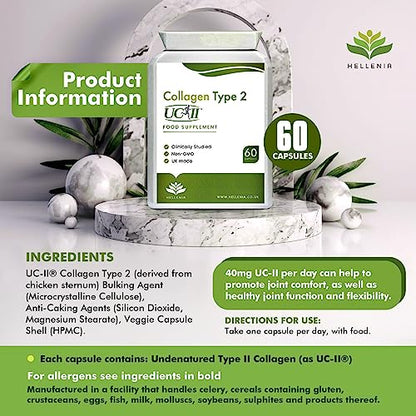 UC-II® Collagen Type 2-40mg - 60 Capsules | Joint Support | Manufactured in The UK HelleniaUS supplements