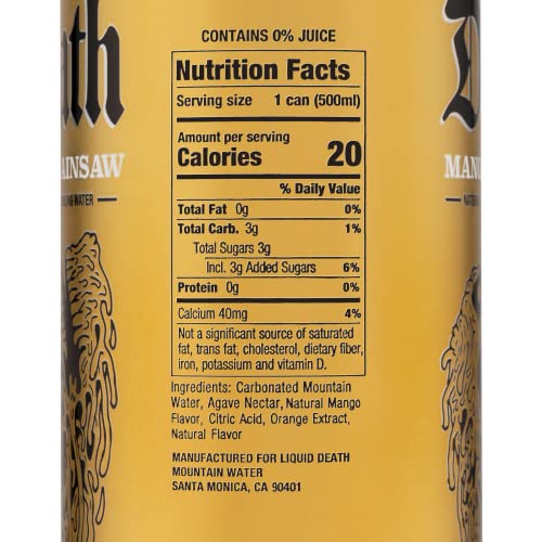 Liquid Death Flavored Sparkling Water with Agave, Mango Chainsaw, 16.9 oz Tallboys Liquid DeathUS supplements