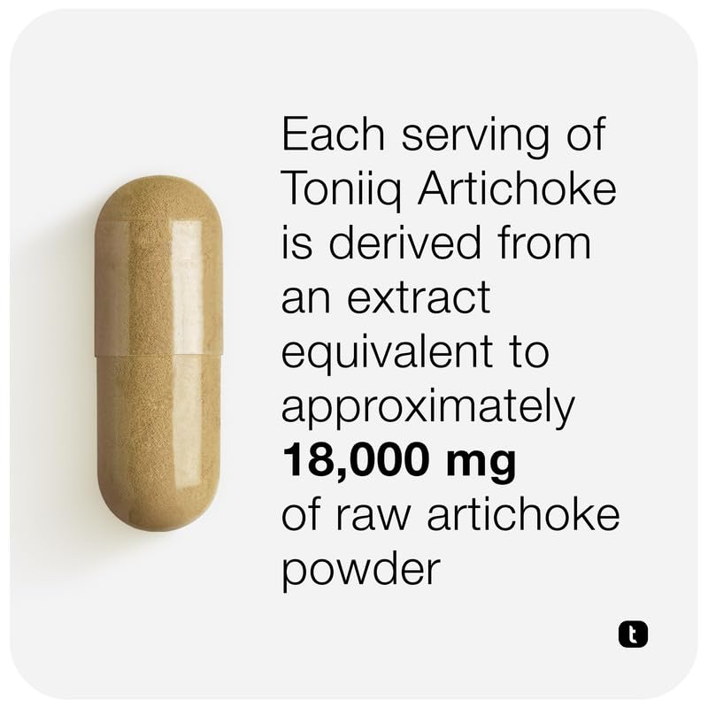 Toniiq Artichoke Extract 15:1 – with 5% Cynarin (60 mg) – 120 Vegan Capsules – Liver & Digestive Support - Lab Tested - Non-GMO ToniiqAu supplements