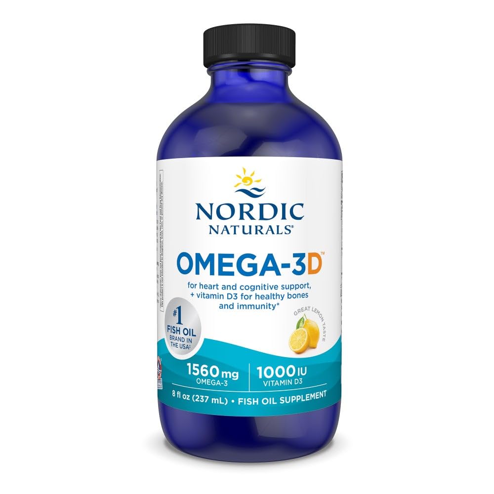 Nordic Naturals Omega-3D, Lemon Flavor - 8 oz - 1560 mg Omega-3 + 1000 IU Vitamin D3 - Fish Oil - EPA & DHA - Immune Support, Brain & Heart Health, Healthy Bones - Non-GMO - 48 Servings Nordic NaturalsAu supplements