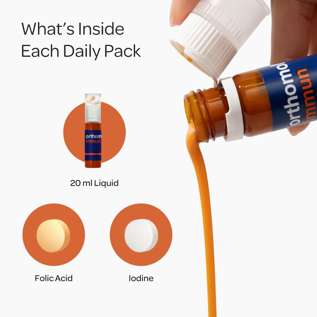 Orthomol Immun, Immune Support Vials for Adults with Vitamin C, Zinc, Selenium, Iodine, Vitamin D, E, A ,B, Calcium, 25+ Immune Boost Nutrients, 1 Serving Per Day for Daily Health (30 Day Supply) OrthomolAu supplements