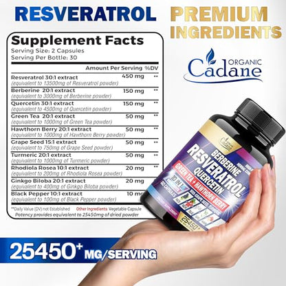 Premium Resveratrol Supplement 25450mg - Healthy Aging, Heart, Brain & Immune Support Organic CadaneUS supplements