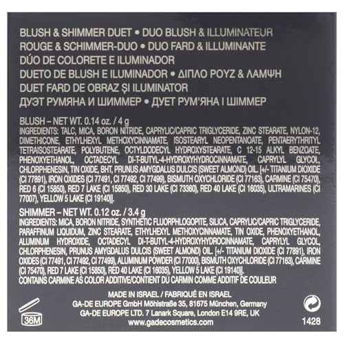 GA-DE Velveteen Blush and Shimmer Duet, 50 - Formulated with Micronized Pearls and Pigments for Sculpting Face and Décolleté - Paraben-Free - 0.26 oz GA-DEAu supplements