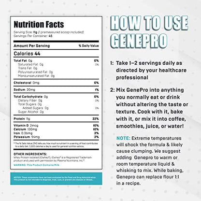 Genepro Unflavored Protein Powder - New Formula - Lactose-Free, Gluten-Free Genepro Gen. 3 The Protein SolutionUS supplements