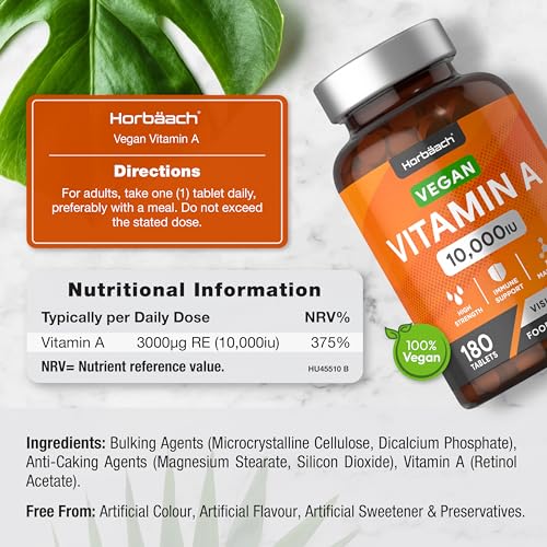 Vitamin A Tablets 10000iu | 180 Count | High Strength Vitamin A as Retinol Acetate HorbäachUS supplements