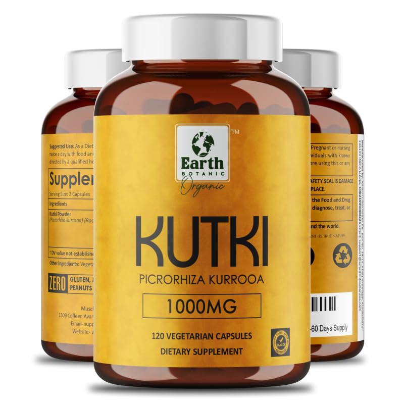 Earth BOTANIC Organic Kutki Root Powder 1000mg 120 Capsules (Picorohiza Kurrooa) Earth BOTANIC OrganicAu supplements