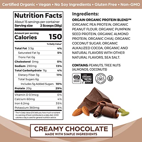 Orgain Organic Simple Vegan Protein Powder, Chocolate - 20g Plant Based Protein OrgainUS supplements