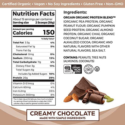 Orgain Organic Simple Vegan Protein Powder, Chocolate - 20g Plant Based Protein OrgainUS supplements