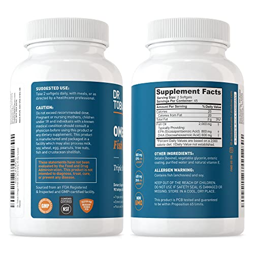 Dr. Tobias Omega 3 Fish Oil, 800 mg EPA 600 mg DHA Omega 3 Supplement for Heart Dr. TobiasUS supplements
