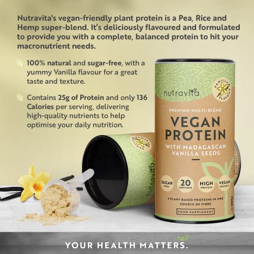 Vegan Protein Powder - Vanilla Flavour - Plant-Based High Protein Powder - 25g Protein per 36g Serving NutravitaAu supplements