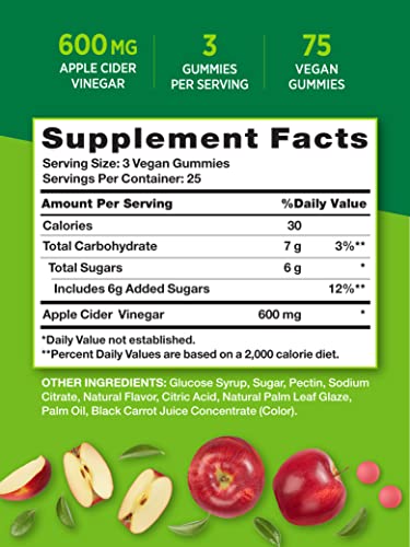 Nature's Truth Apple Cider Vinegar Gummies | 600 mg | 75 Gummies | Natural Apple Flavor Nature's TruthUS supplements
