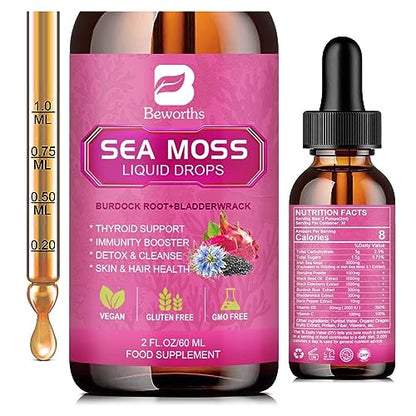 3000mg Sea Moss Liquid Drops - Black Seed Oil & Irish Sea Moss Gel B BEWORTHSUS supplements
