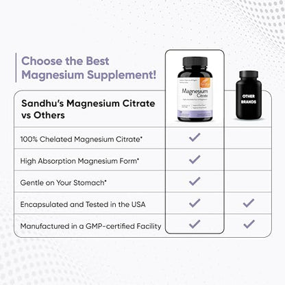 Sandhu's Magnesium Citrate Highly Absorbable Gluten, Soy Diary Free No Fillers Sandhu'sUS supplements