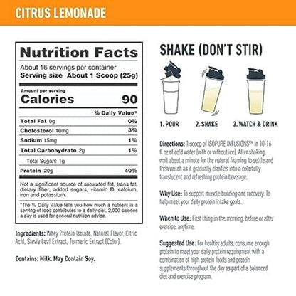 Isopure Protein Powder, Clear Whey Isolate Protein, Post Workout Recovery Drink Mix IsopureUS supplements
