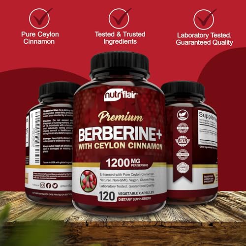 NutriFlair Premium Berberine HCL 1200mg, 120 Capsules - Plus Pure True Ceylon Cinnamon NutriFlairUS supplements