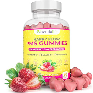 Happy Flow Strawberry-Flavor Chewable PMS Gummies | Hormone Balance Chasteberry EssentialifeAu supplements