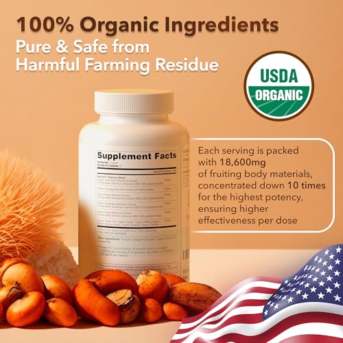 USDA Organic Lions Mane Supplement Capsules with Ashwagandha, Chaga, Reishi, Cordyceps Etta VitaUS supplements