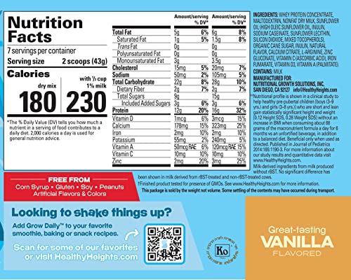 Grow Daily 3+ Shake Mix 7-serving Canister by Healthy Heights - Protein Powder (Vanilla) Healthy HeightUS supplements