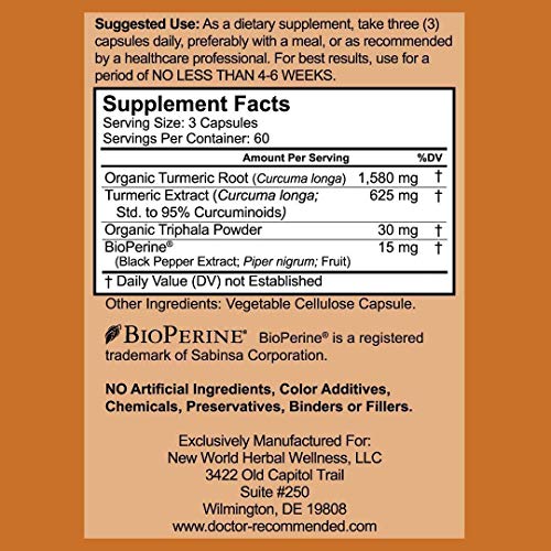 Turmeric Curcumin - 2250mg/d - 95% Curcuminoids - 180 Veggie Caps with Black Pepper DOCTOR RECOMMENDED SUPPLEMENTSAu supplements