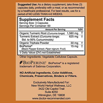 Turmeric Curcumin - 2250mg/d - 95% Curcuminoids - 180 Veggie Caps with Black DOCTOR RECOMMENDED SUPPLEMENTSUS supplements