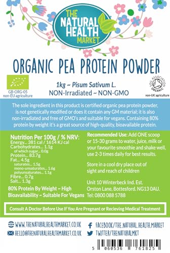 Organic Pea Protein Powder 1kg by The Natural Health Market • 80% Vegan Protein The Natural Health MarketAu supplements