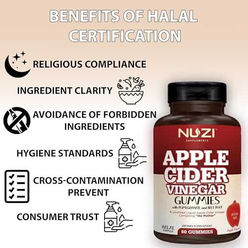 NUZI Apple Cider Vinegar Gummies with Pomegranate & Beetroot | 500 mg | Certified Halal NUZIUS supplements