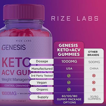 (2 Pack) Genesis Keto Gummies - Genesis Keto ACV Gummies Advanced Weight Loss rize labsUS supplements