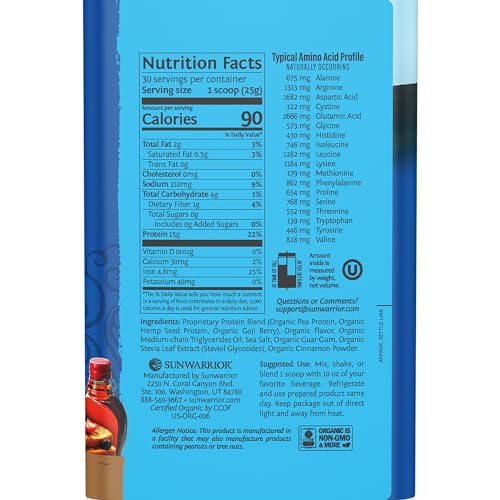 Sunwarrior Vegan Organic Protein Powder Plant-Based | BCAA Amino Acids Hemp Seed SunwarriorUS supplements