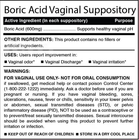 N'More Boric Acid Vaginal Suppositories - 30 Count, 600mg - 100% Pure Made in USA N'MoreAu supplements