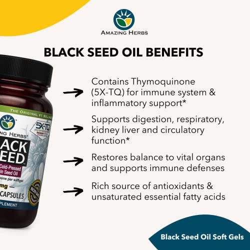 Amazing Herbs Premium Black Seed Oil Capsules - Cold Pressed Nigella Sativa Aids Amazing HerbsUS supplements