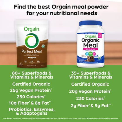 Orgain Organic Perfect Meal Replacement Protein Powder, Chocolate - 25g Plant Based OrgainUS supplements