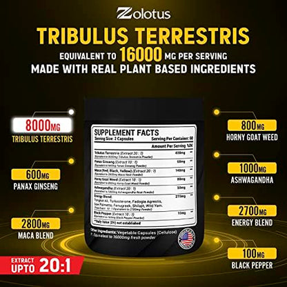 13in1 Tribulus Terrestris Capsules - 16000mg Per Serving with Maca, Horny Goat Weed ZolotusUS supplements