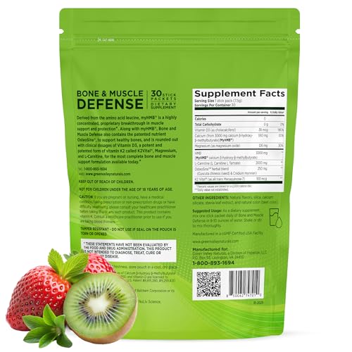 Bone & Muscle Defense Stick Pack | HMB + Leucine Amino Blend for Muscle Support | Protein Growth & Strength Formula for Women & Men | Fertility & Energy Support | Convenient On-the-Go Supplement GREEN VALLEY NATURALSAu supplements
