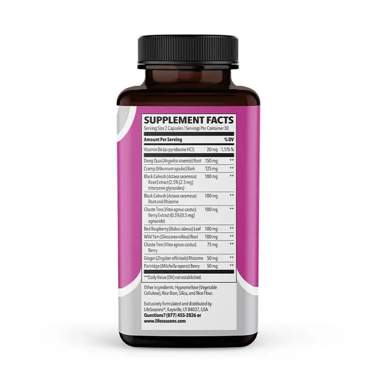 LifeSeasons - PreMense-T - PMS Relief Supplement - Support for Pre-Menstrual Symptoms, Cramping & Breast Tenderness - Nourish Tissue - Ginger Crampbark Dong Quai Chasteberry & Vitamin B6-60 Capsules LifeSeasonsAu supplements