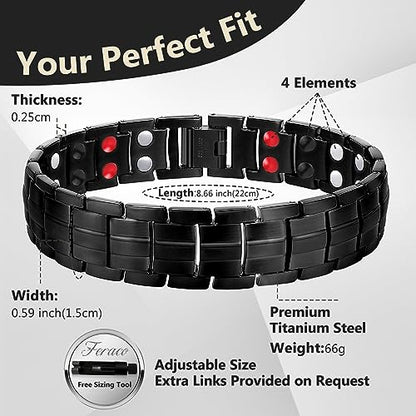 Feraco Mens Magnetic Bracelet Titanium Steel Magnetic Bracelet with Double Row 4 Elements FeracoUS supplements